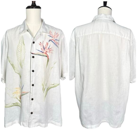 Tommy Bahama | Men | 100% Linen Floral Bird Paradise Button Up Camp Shirt | XL - Picture 1 of 9